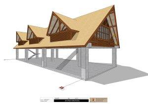 3D rendering of luxury Merbau wood roofing design in Seychelles by Touchwood