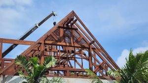 Luxury Merbau timber roof construction in Seychelles resort project by Touchwood