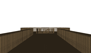 Close-up 3D render of Bangkirai wood texture and connection details on the Touchwood platform walkway, showing the dark finishing and fine joinery typical of Touchwood craftsmanship.